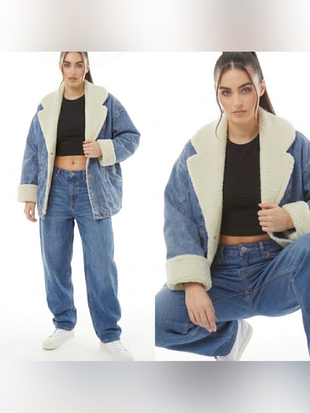 Levi’s Retro Collar Sherpa Lined Tabitha Oversized Y2K Gorpcore Denim Jacket XL